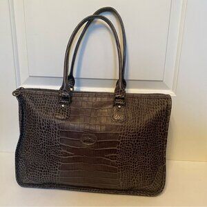 LONGCHAMP BAG TOTE CROC LOOK GRAY LEATHER 2 HANDLE ZIP TOP
